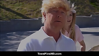 Young Teen Gives A Sloppy Blowjob To President Trump Lookalike