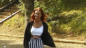 A European Redhead Teen Pleases Herself Outdoors With Her Favorite Toys