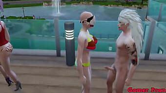 Madre Latina Y Sus Amigas Se Ponen Juguetonas En La Piscina