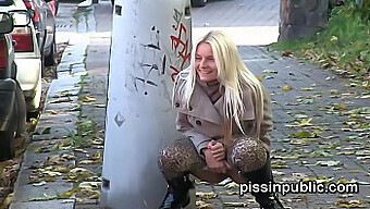 Blonde Beauty'S Desperate Need To Pee In Public Place