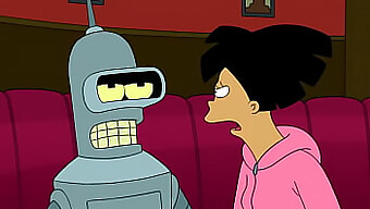 Amy And Bender Compete In A Cartoonish Adult Video.