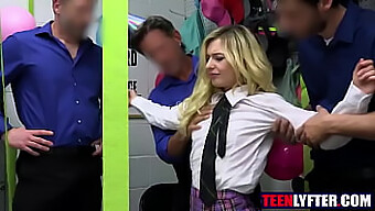 Blonde Teen'S Stolen Encounter With Multiple Security Guards In Hardcore Orgy