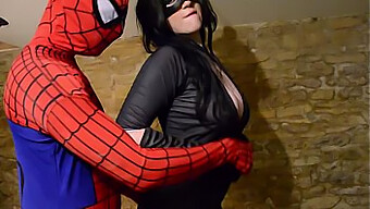 Busty Cosplayer Gets Tangled Up With Spiderman'S Web