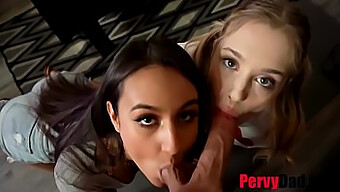 Two Stunning Babes Seduce A Pervy Daddy In A Wild Hardcore Encounter