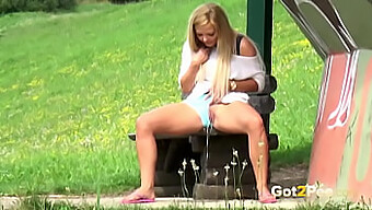 Close-Up Video Of Solo Blonde Girl Getting Wetting Herself Outdoors